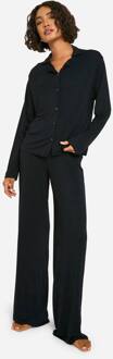 Tall Pyjama Set Met Overhemd Met Lange Mouwen & Broek, Black - 46