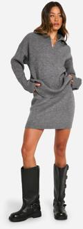 Tall Ribgebreide Halfzip Trui En Mini Rok Co-Ord, Charcoal