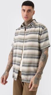 Tall Short Sleeve Oversized Textured Stripe Shirt In Stone, Stone - M