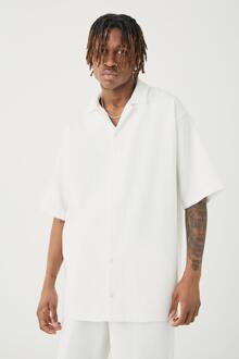 Tall Short Sleeve Revere Oversized Pleated Shirt, White - L