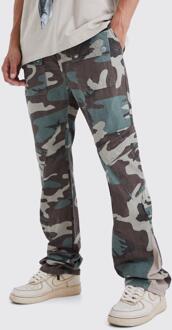 Tall Stacked Flared Slim Fit Cargo Camo Broek, Khaki - 36