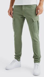 Tall Stacked Skinny Fit Cargo Broek Met Tailleband, Olive - 36