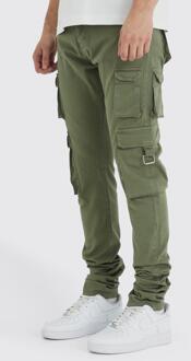 Tall Stacked Skinny Fit Cargo Broek Met Tailleband, Olive - 40