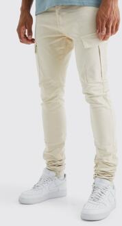 Tall Stacked Skinny Fit Cargo Broek Met Tailleband, Stone - 32