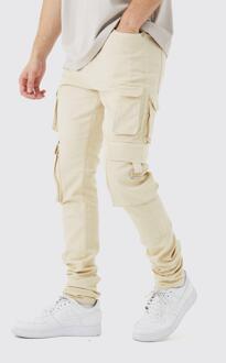 Tall Stacked Skinny Fit Cargo Broek Met Tailleband, Stone - 40