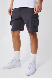 Tall Stretch 4 Way Cargo Shorts Met Elastische Taille, Dark Grey