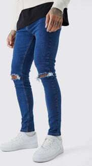 Tall Stretch Super Skinny Jeans Met Gescheurde Knieën, Mid Blue - 38