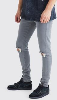 Tall Stretch Super Skinny Jeans Met Gescheurde Knieën, Mid Grey - 36