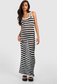 Tall Stripe Crochet Beach Maxi Dress, Black - 14