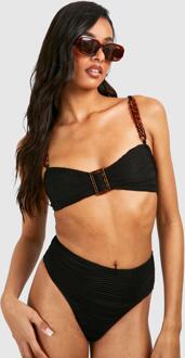 Tall Textured Buckle Detail Bikini Set, Black - 10