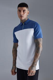 Tall Verweven Color Block Slim Fit Polo, Blue