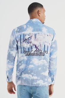 Tall Viscose Unicorn Overhemd Met Lange Mouwen, Blue - XL