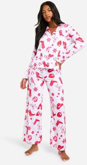 Tall Western Print Long Sleeve Shirt & Pants Pyjama Set, White - 38