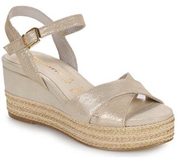 Tamaris Champagne Leren Sleehak Sandalen Tamaris , Yellow , Dames - 36 Eu,38 Eu,41 Eu,37 Eu,39 Eu,40 EU