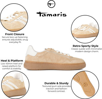 Tamaris Dames Beige Wit Leren Fashion Gestreepte Veterschoenen - maat EU 39