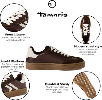 Tamaris Dames Bruin Wit Suède Mode Veterschoenen