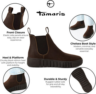 Tamaris Dames Bruine Leren Chelsea Enkellaarsjes
