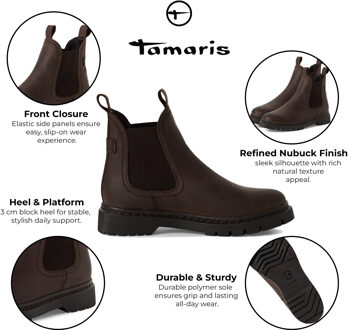 Tamaris Dames Bruine Leren Klassieke Chelsea Enkellaarsjes
