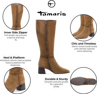 Tamaris Dames Camel Bruine Leren Kniehoge Hak Rijlaarzen