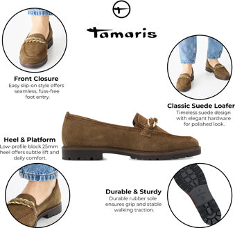 Tamaris Dames Camel Bruine Suède Loafers