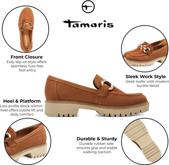Tamaris Dames Cognac Tan Bruine Leren Loafers Slip-On Platform Schoenen - EU 39