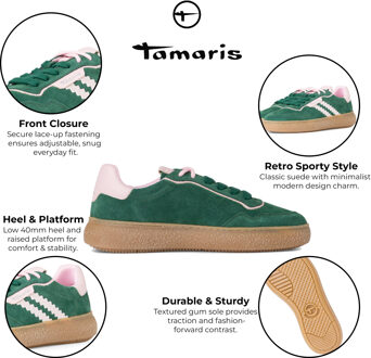 Tamaris Dames Groen Roze Leren Fashion Gestreepte Veterschoenen - maat EU 39