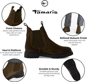 Tamaris Dames Klassieke Chelsea Enkellaarsjes van Olijfgroen Suède Leer - EU 39