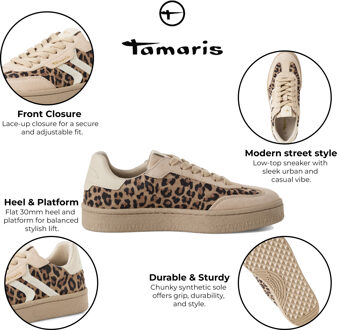 Tamaris Dames Leopard Bruin Suède Mode Veterschoenen