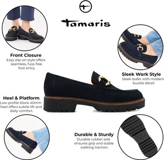 Tamaris Dames Marineblauwe Leren Loafers Slip-On Platform Schoenen