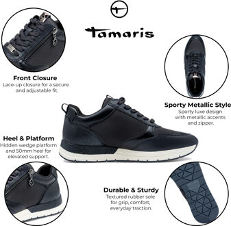 Tamaris Dames Marineblauwe Mode Veterschoenen met Rits