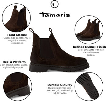Tamaris Dames Mocca Bruin Suède Klassieke Chelsea Enkellaarsjes