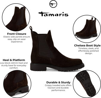 Tamaris Dames Mocca Bruine Leren Klassieke Hoge Chelsea Enkellaarsjes