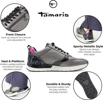 Tamaris Dames Pewter Zilver Roze Fashion Veterschoenen met Rits - EU 40