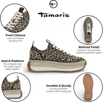 Tamaris dames platform sneakers met luipaardprint - maat