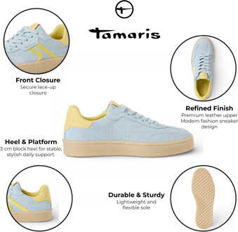 Tamaris dames sneakers van blauw leer met gele strepen - maat EU 39