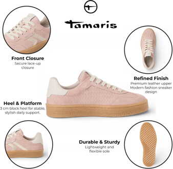 Tamaris dames sneakers van roze leer met witte strepen - EU 40