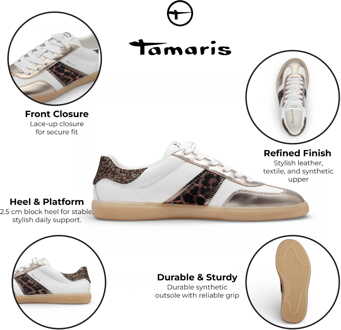 Tamaris dames sneakers van wit leer met luipaardprint - maat EU 40