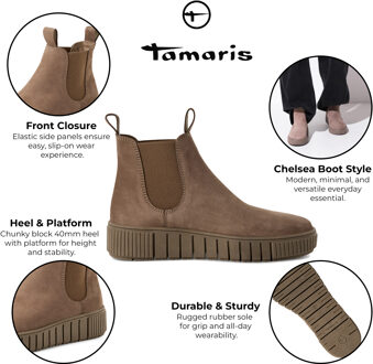 Tamaris Dames Taupe Bruine Leren Chelsea Enkellaarsjes