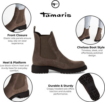 Tamaris Dames Taupe Bruine Leren Klassieke Hoge Chelsea Enkellaarsjes - maat