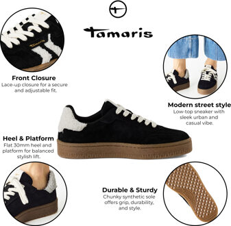 Tamaris Dames Zwart Wit Bont Suède Mode Veterschoenen