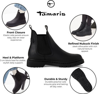 Tamaris Dames Zwarte Leren Klassieke Chelsea Enkellaarsjes - EU 36