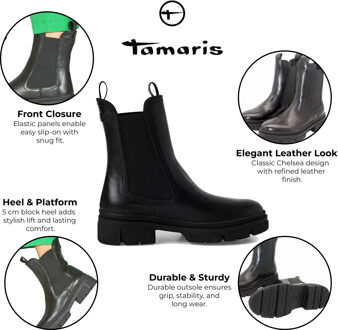Tamaris Dames Zwarte Leren Klassieke Hoge Chelsea Enkellaarsjes - EU 37