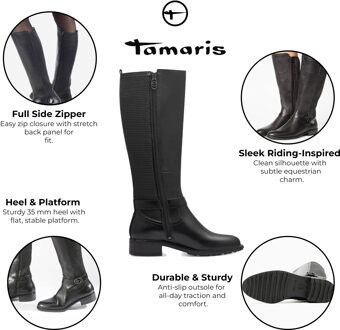 Tamaris Dames Zwarte Leren Kniehoge Rijlaarzen