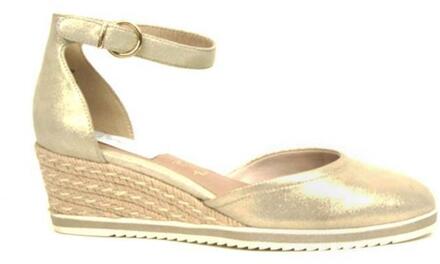 Tamaris Gouden Champagne Leren Espadrille met Klittenband Tamaris , Yellow , Dames - 36 Eu,37 Eu,40 Eu,42 Eu,41 Eu,39 Eu,38 EU