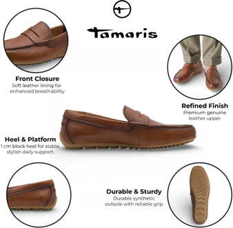 Tamaris Heren Bruine Leren Mocassin Loafers Casual Schoenen - maat Donker Bruin
