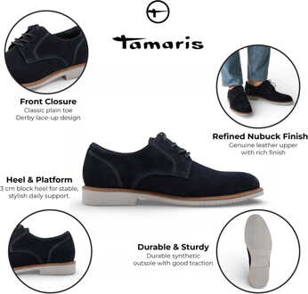 Tamaris herenschoenen van marineblauw suède leer met gladde neus, elegante derbyschoenen - EU 44