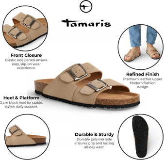 Tamaris herenslippers van zandbeige leer met instapzool. - EU 42