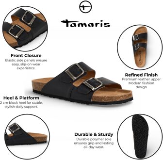 Tamaris herenslippers van zwart leer met instapzool en voetbed. - EU 43