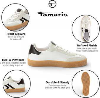 Tamaris herensneakers van wit leer met zwarte strepen - EU 42