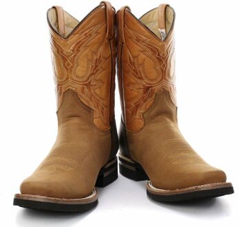 Tan halfhoge cowboy leren laarzen - El Paso - maat Bruin